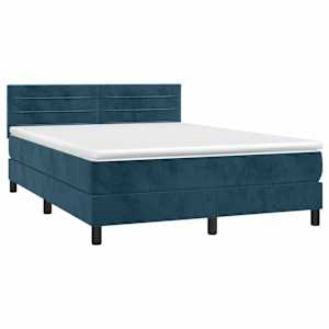Box spring postelja z vzmetnico temno modra 140x190cm žamet - slika 3