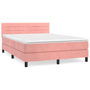 Box spring postelja z vzmetnico roza 140x190 cm žamet - slika 2