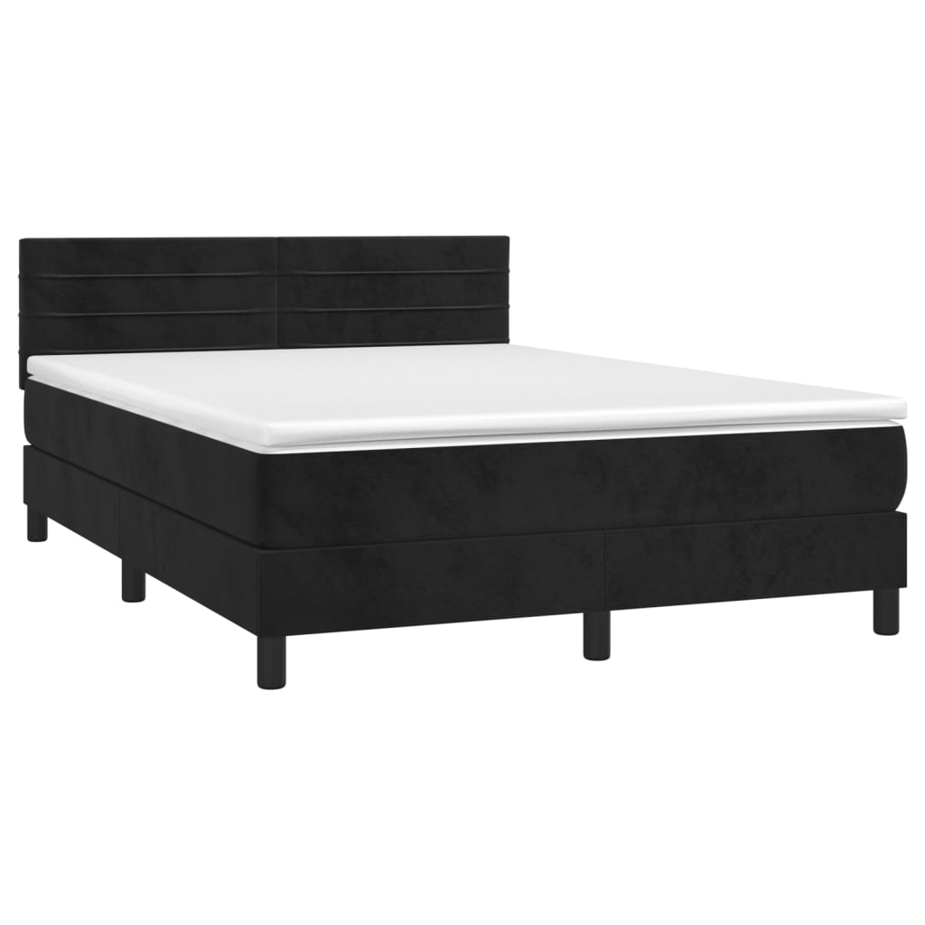 Pat box spring cu saltea, negru, 140x200 cm, catifea