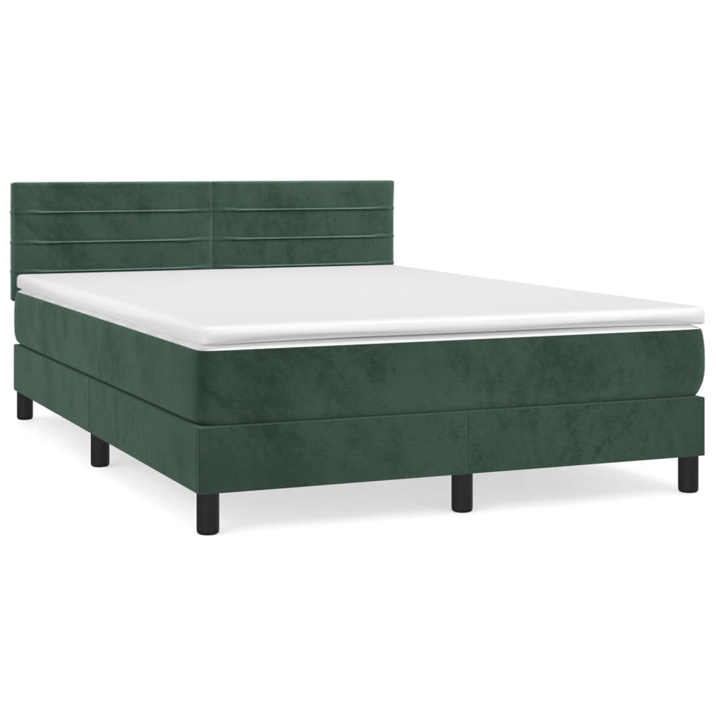 vidaXL Box spring postel s matrací tmavě zelená 140x200 cm samet