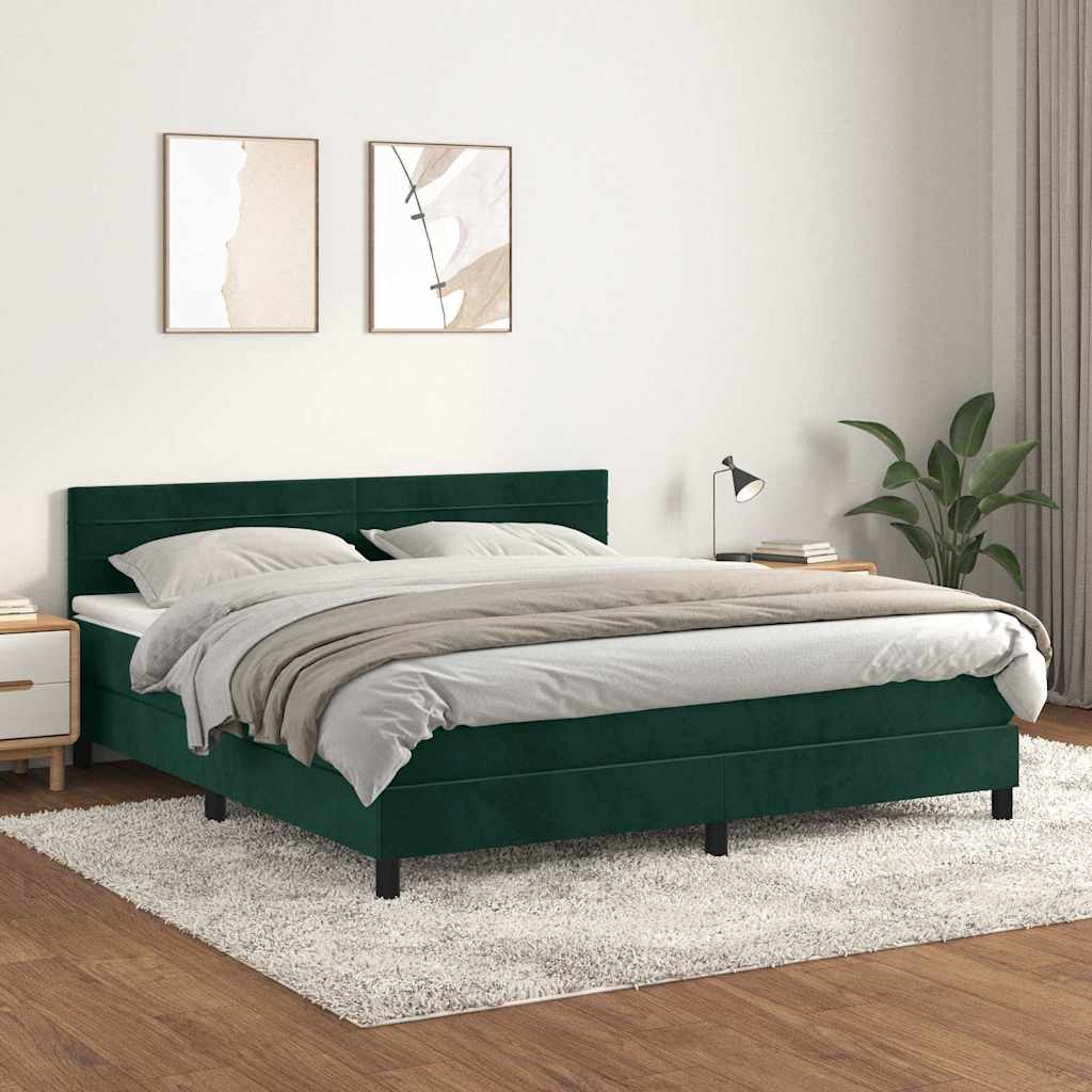 vidaXL Pat box spring cu saltea, verde închis, 160x200 cm, catifea