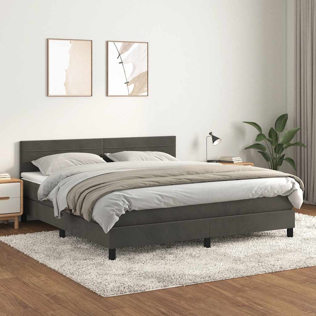 vidaXL Pat box spring cu saltea, gri închis, 180x200 cm, catifea