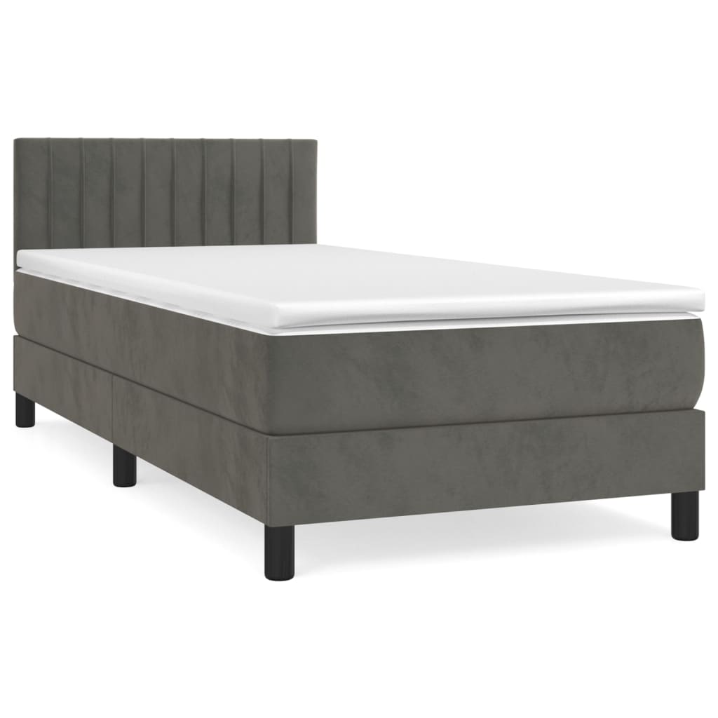 sötétszürke bársony rugós ágy matraccal 80 x 200 cm