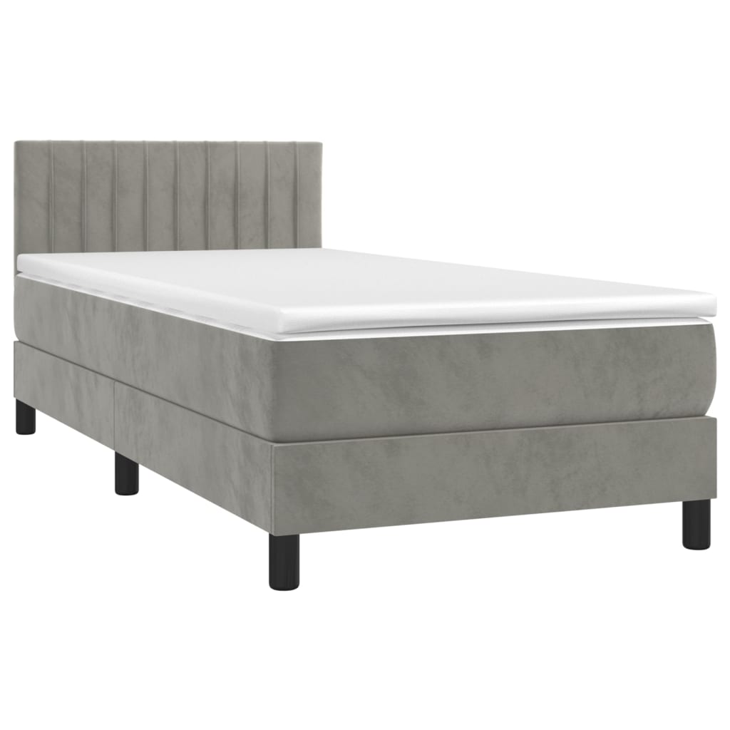vidaXL Boxspring met matras fluweel lichtgrijs 90x190 cm afbeelding