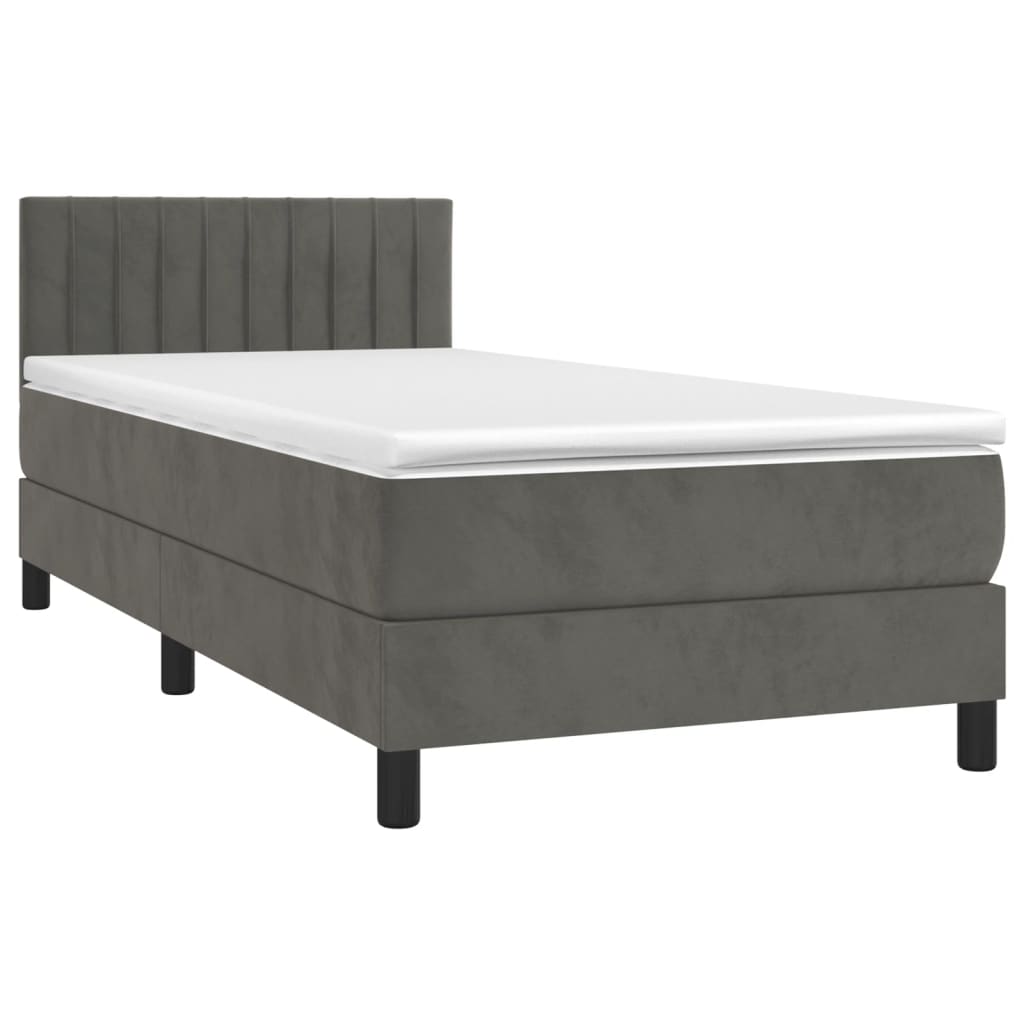 Box spring postelja z vzmetnico temno siv 90x190 cm žamet