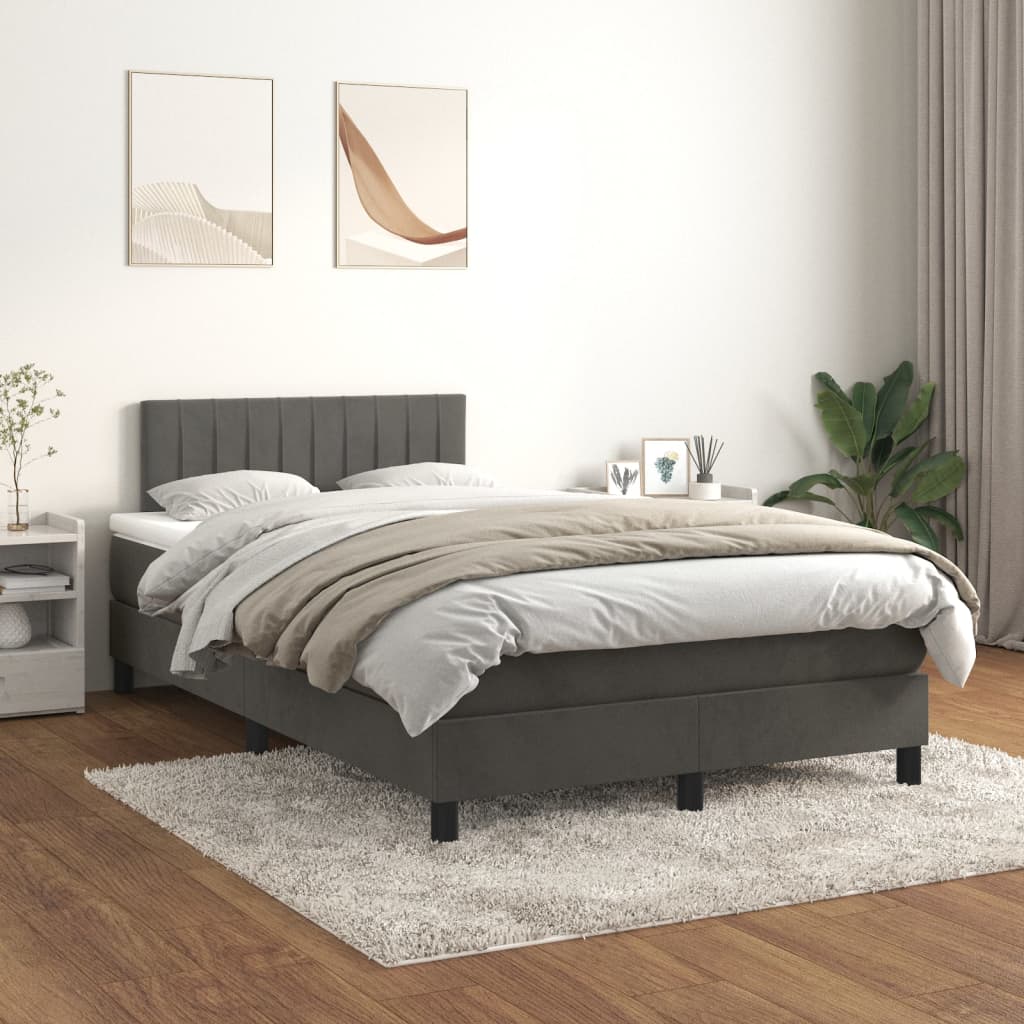sötétszürke bársony rugós ágy matraccal 120 x 200 cm