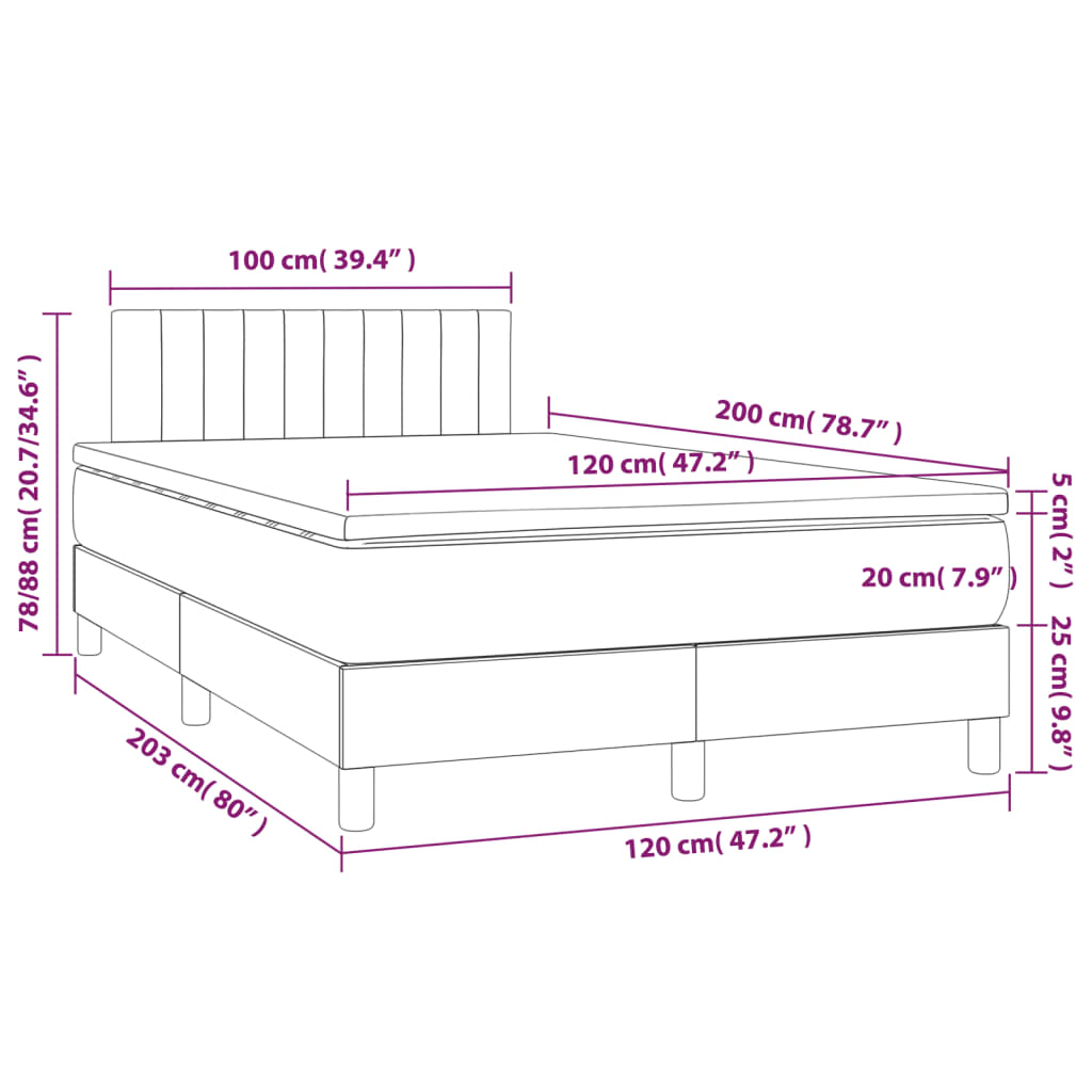 Pat box spring cu saltea, roz, 120x200 cm, catifea