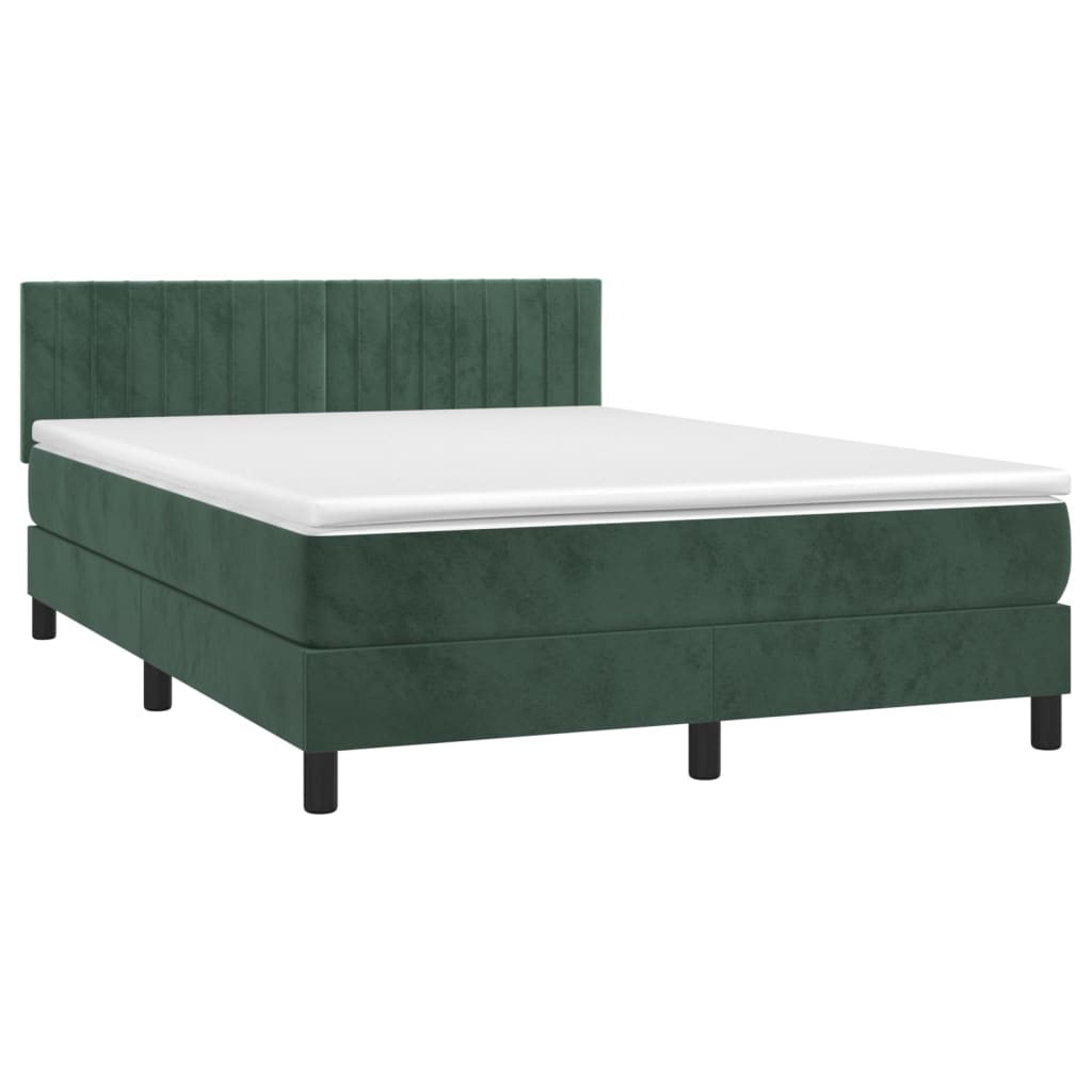 vidaXL Boxspring met matras fluweel donkergroen 140x190 cm afbeelding