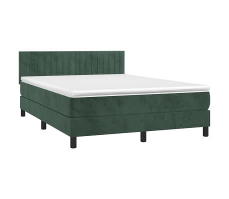 vidaXL Boxspringbett mit Matratze Dunkelgrün 140x200 cm Samt