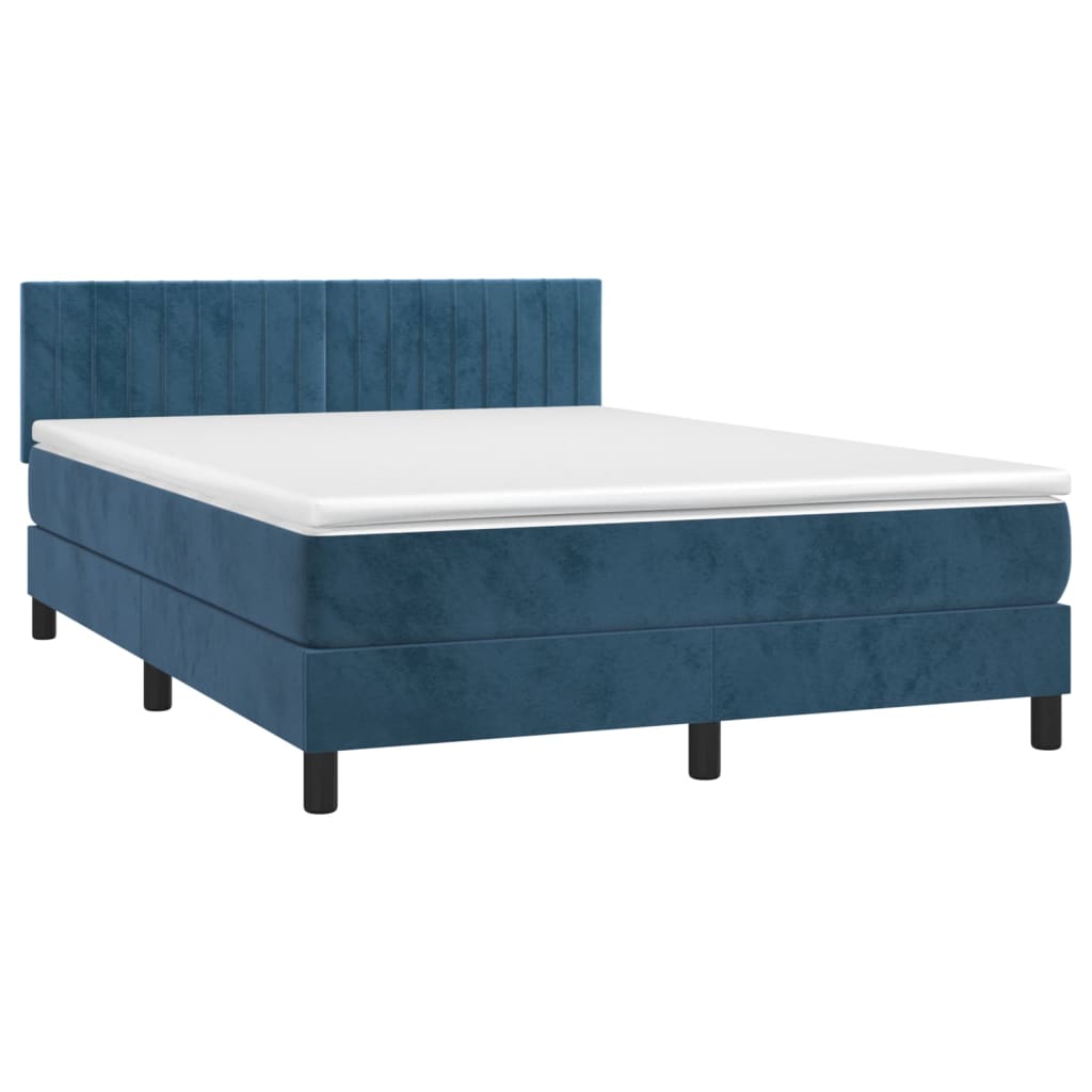 Box spring postel s matrací tmavě modrá 140x200 cm samet