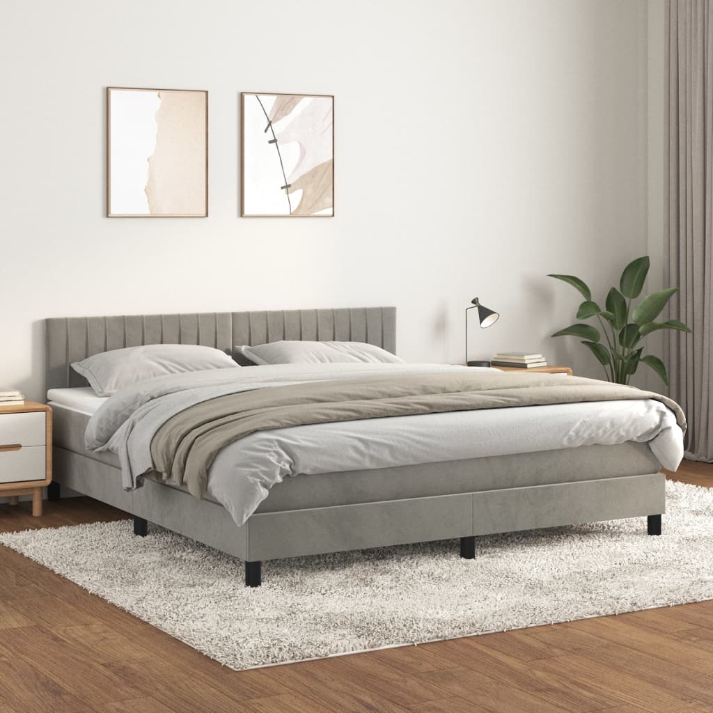 Box spring postel s matrací světle šedá 160x200 cm samet