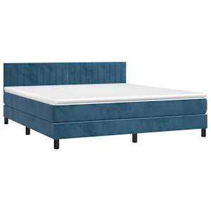 Box spring postelja z vzmetnico temno modra 160x200 cm žamet - slika 3