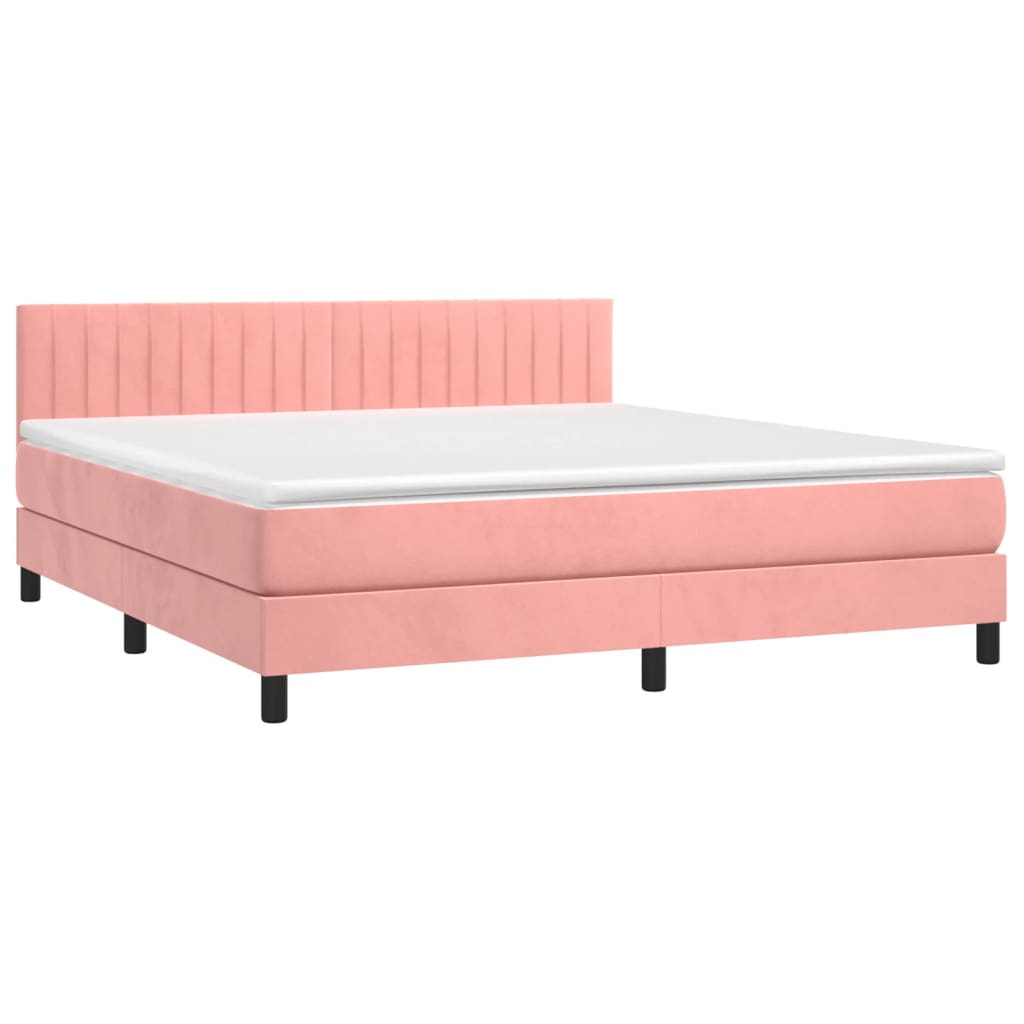 vidaXL Boxspring met matras fluweel roze 160x200 cm afbeelding