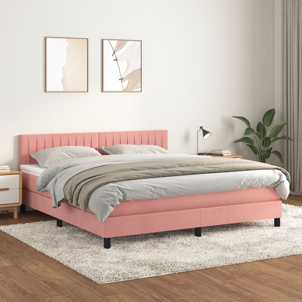 vidaXL Lit à sommier tapissier avec matelas Rose 160x200 cm Velours