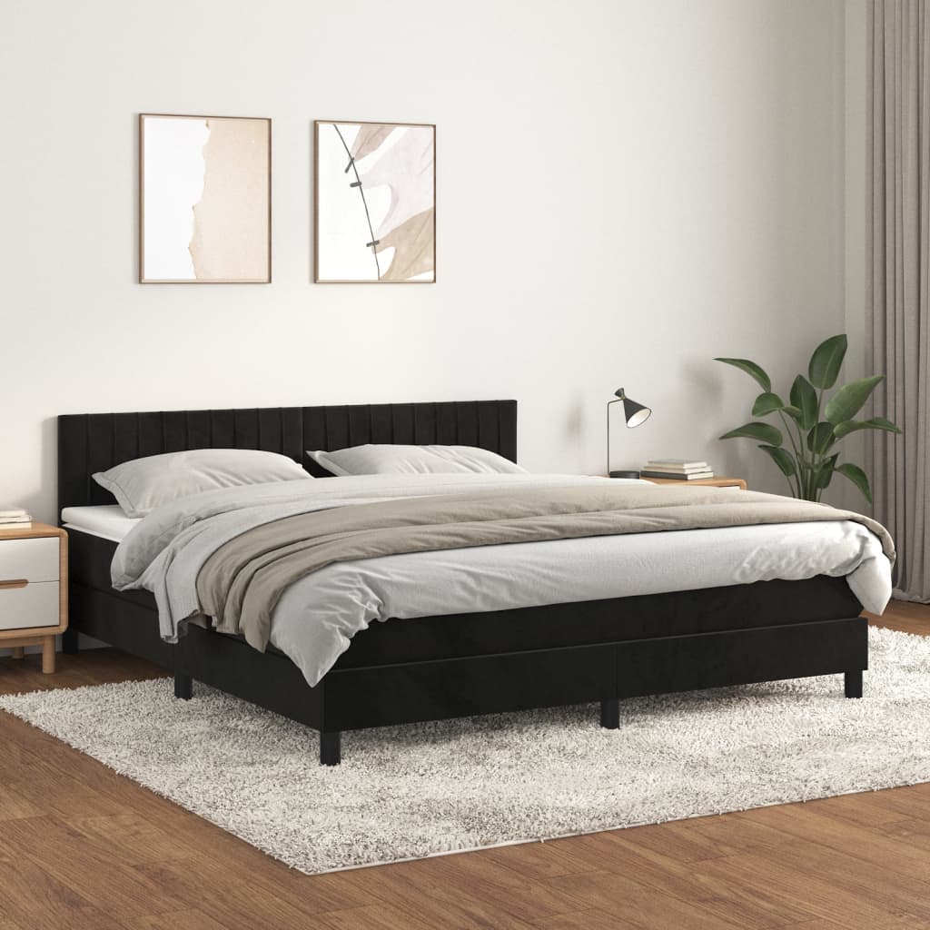 vidaXL Pat box spring cu saltea, negru, 180x200 cm, catifea