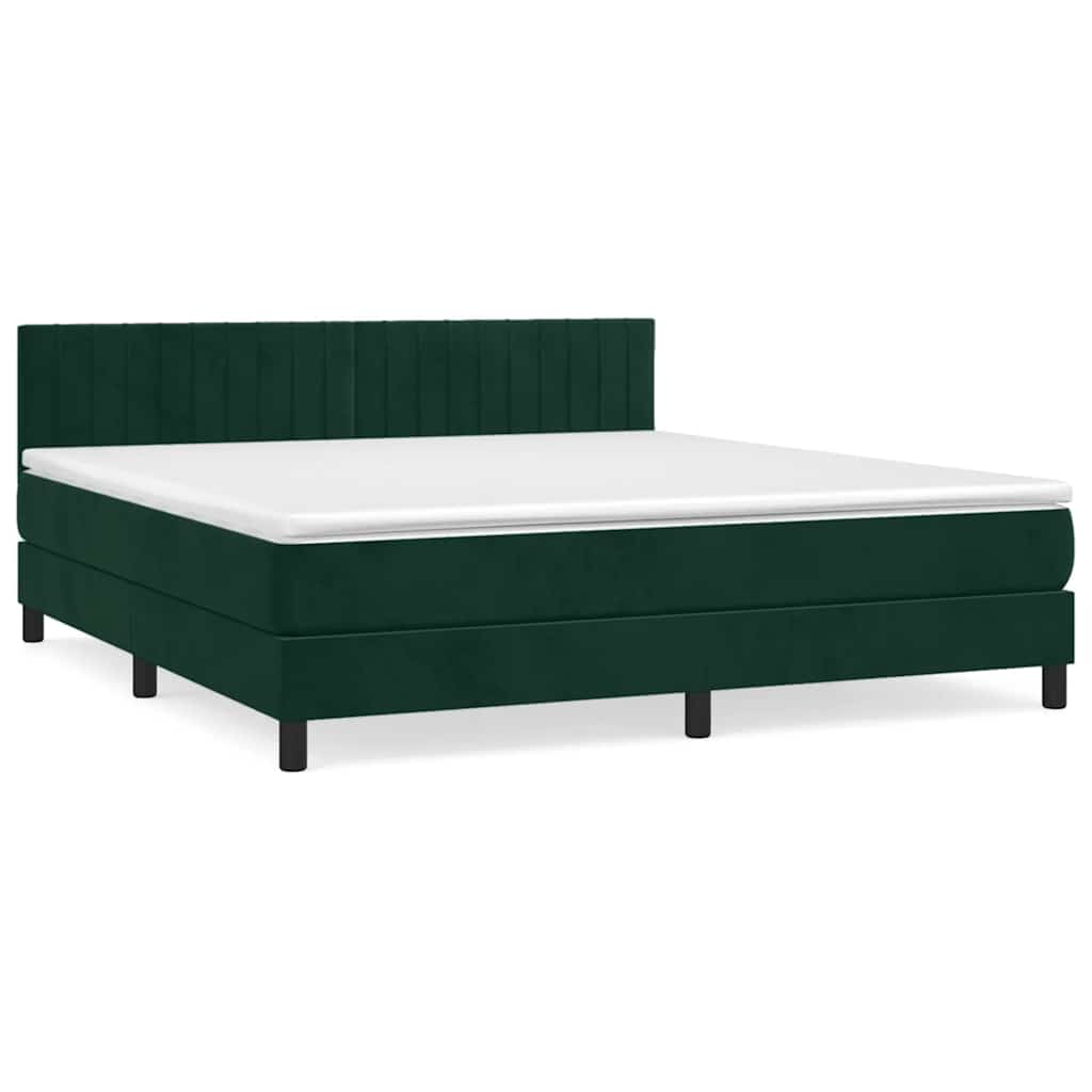vidaXL Pat box spring cu saltea, verde închis, 180x200 cm, catifea