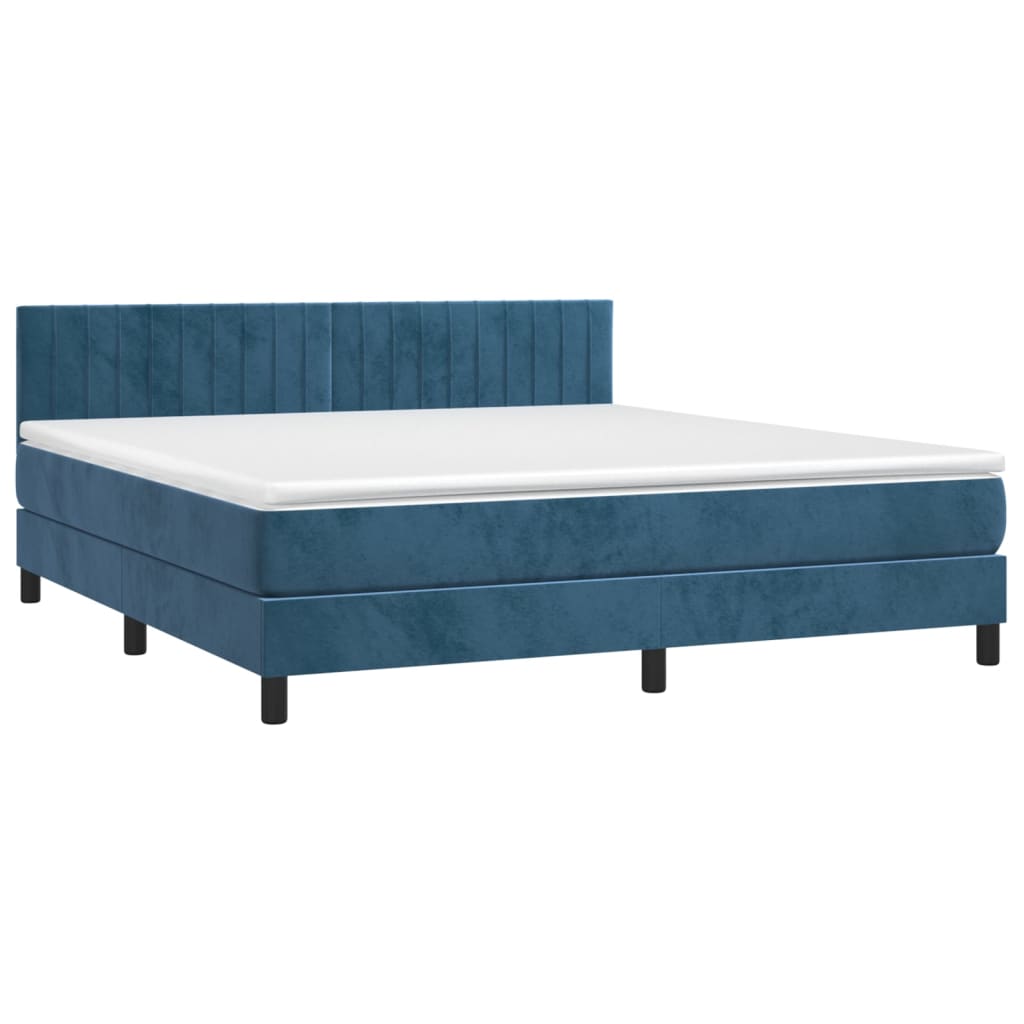 vidaXL Boxspring met matras fluweel donkerblauw 180x200 cm afbeelding