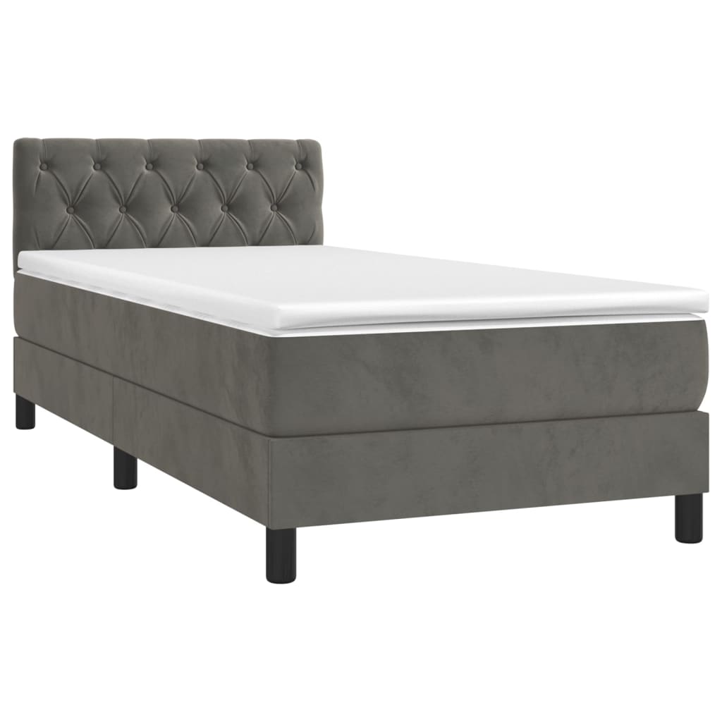 vidaXL Pat box spring cu saltea, gri închis, 80x200 cm, catifea