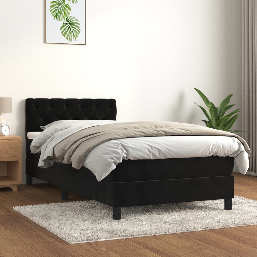 vidaXL Pat box spring cu saltea, negru, 80x200 cm, catifea