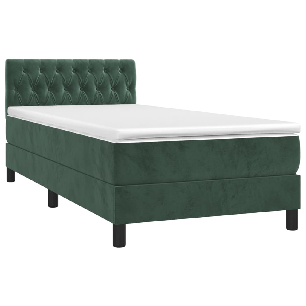 vidaXL Boxspring met matras fluweel donkergroen 90x190 cm afbeelding