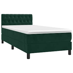 Box spring postel s matrací tmavě zelená 90x200 cm samet - obrázek 3