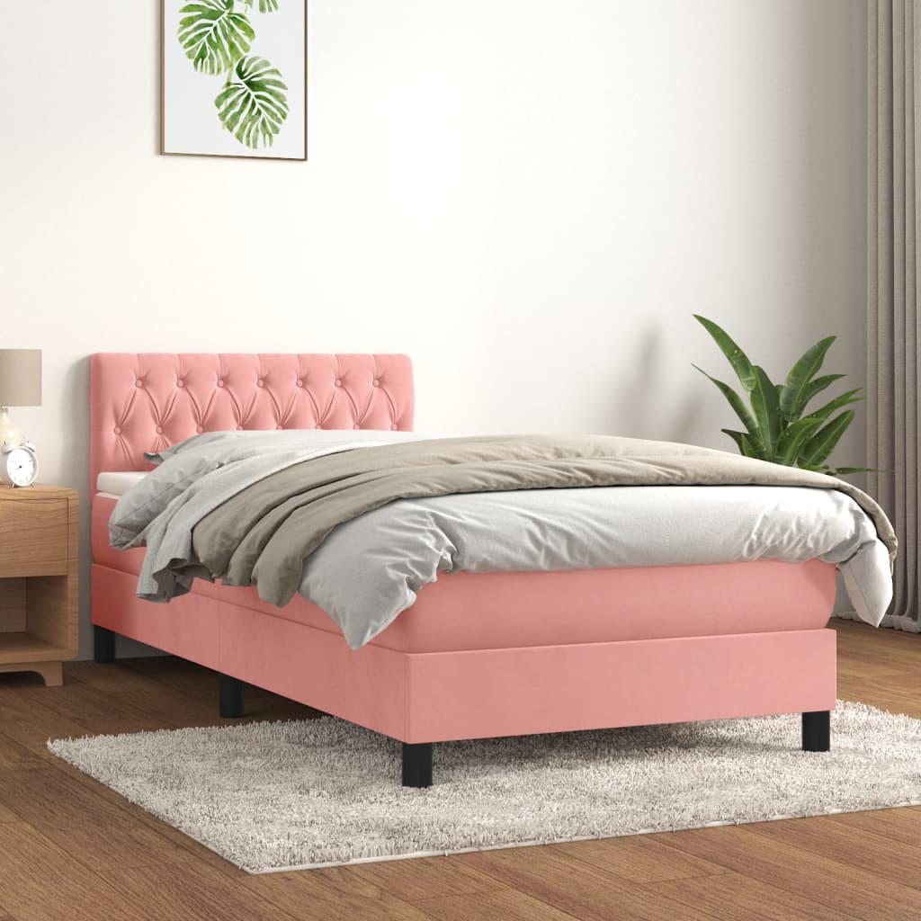Lit à sommier tapissier avec matelas Rose 90x200 cm Velours