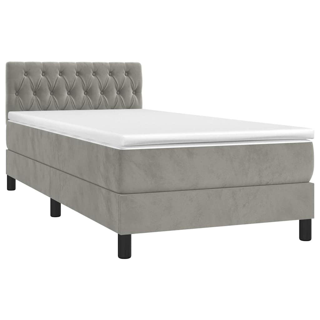 vidaXL Boxspring met matras fluweel lichtgrijs 100x200 cm afbeelding