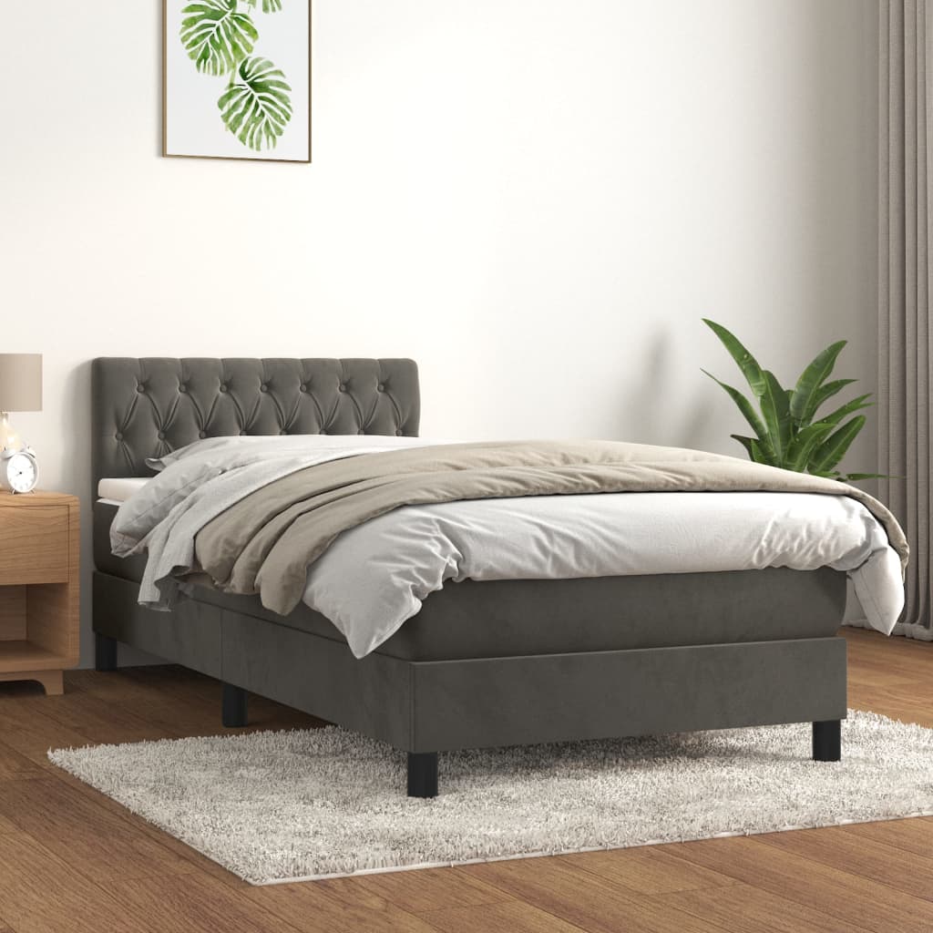 Box spring postelja z vzmetnico temno siva 100x200 cm žamet