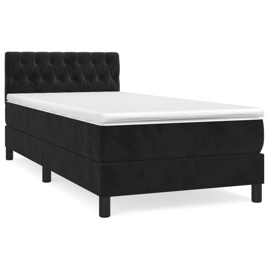 fekete bársony rugós ágy matraccal 100 x 200 cm