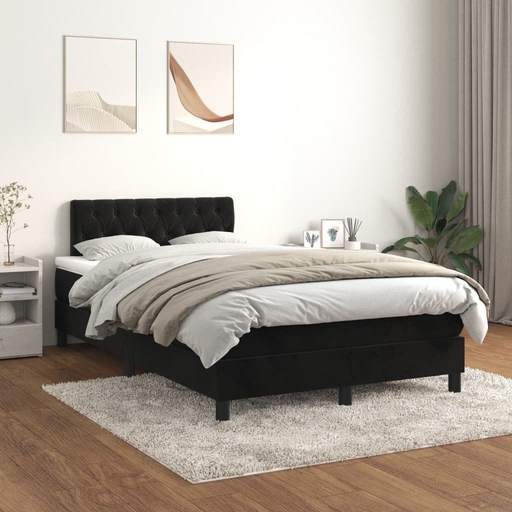 vidaXL Boxspringbett mit Matratze Schwarz 120x200 cm Samt