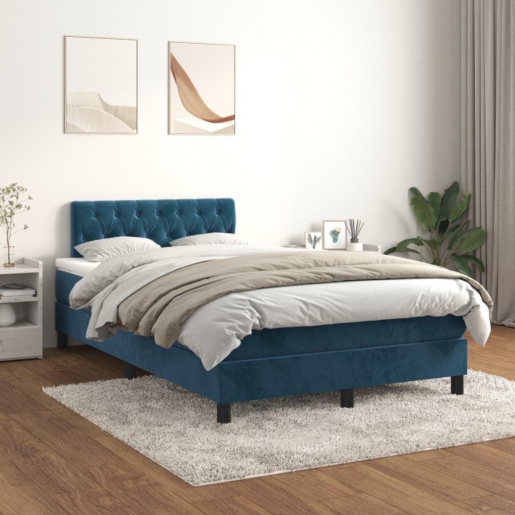 Box spring postel s matrací tmavě modrá 120 x 200 cm samet