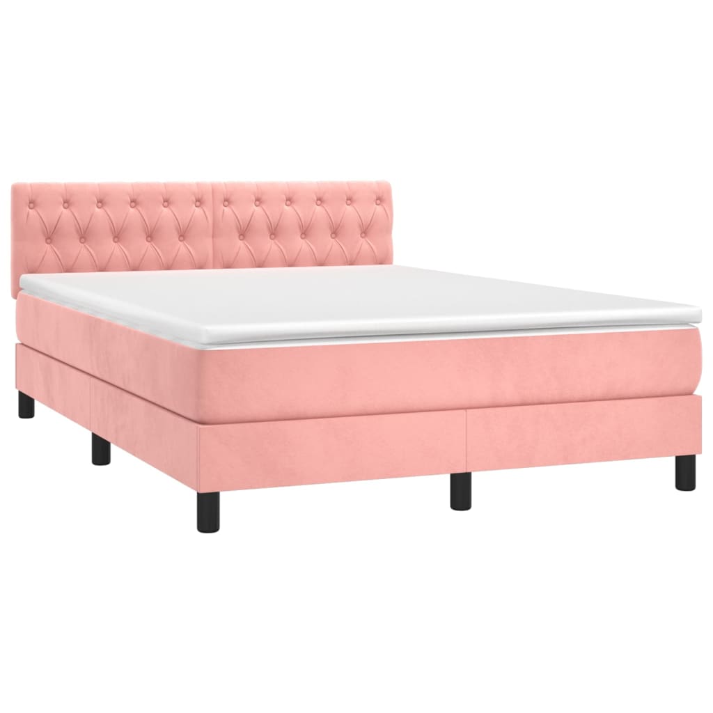 vidaXL Boxspring met matras fluweel roze 140x190 cm afbeelding