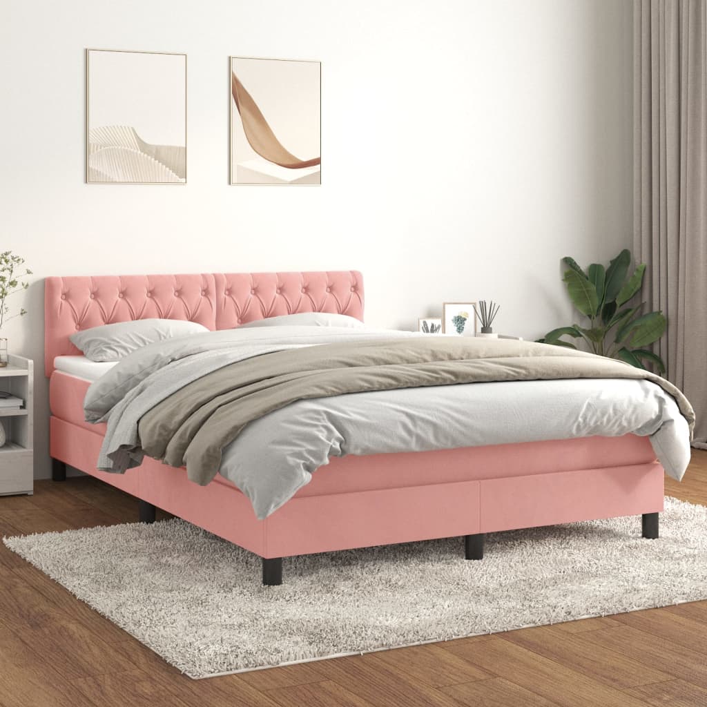 Boxspringbett mit Matratze Rosa 140×190 cm Samt