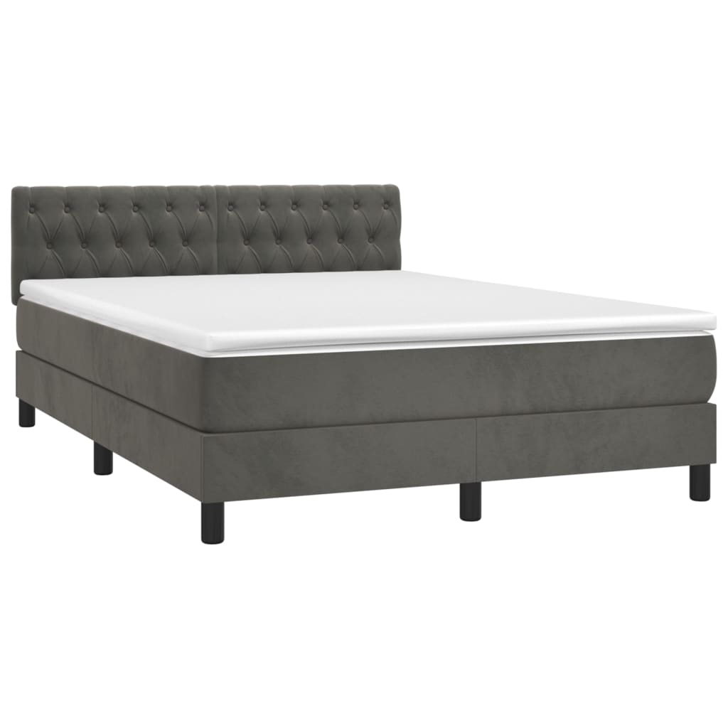 vidaXL Boxspring met matras fluweel donkergrijs 140x200 cm afbeelding