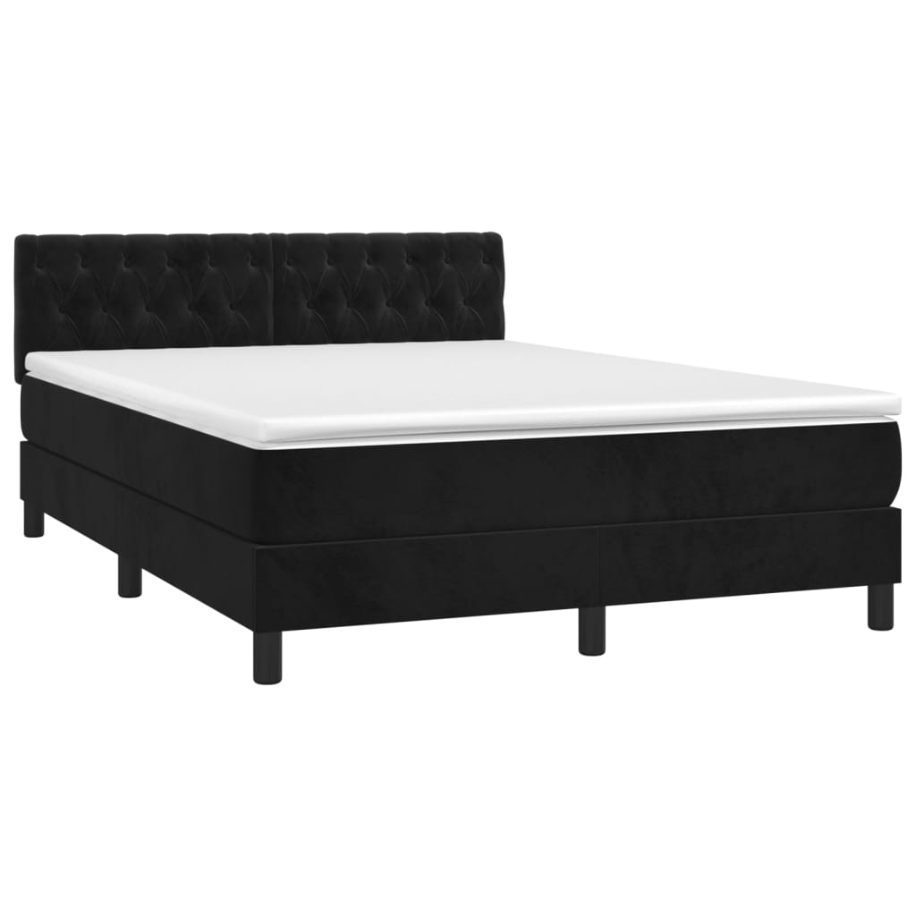 Pat box spring cu saltea, negru, 140x200 cm, catifea