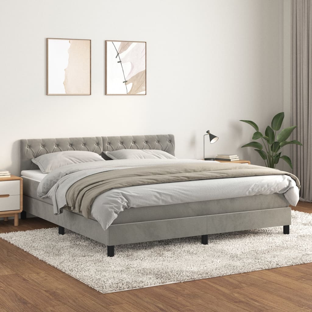 Box spring postel s matrací světle šedá 160x200 cm samet