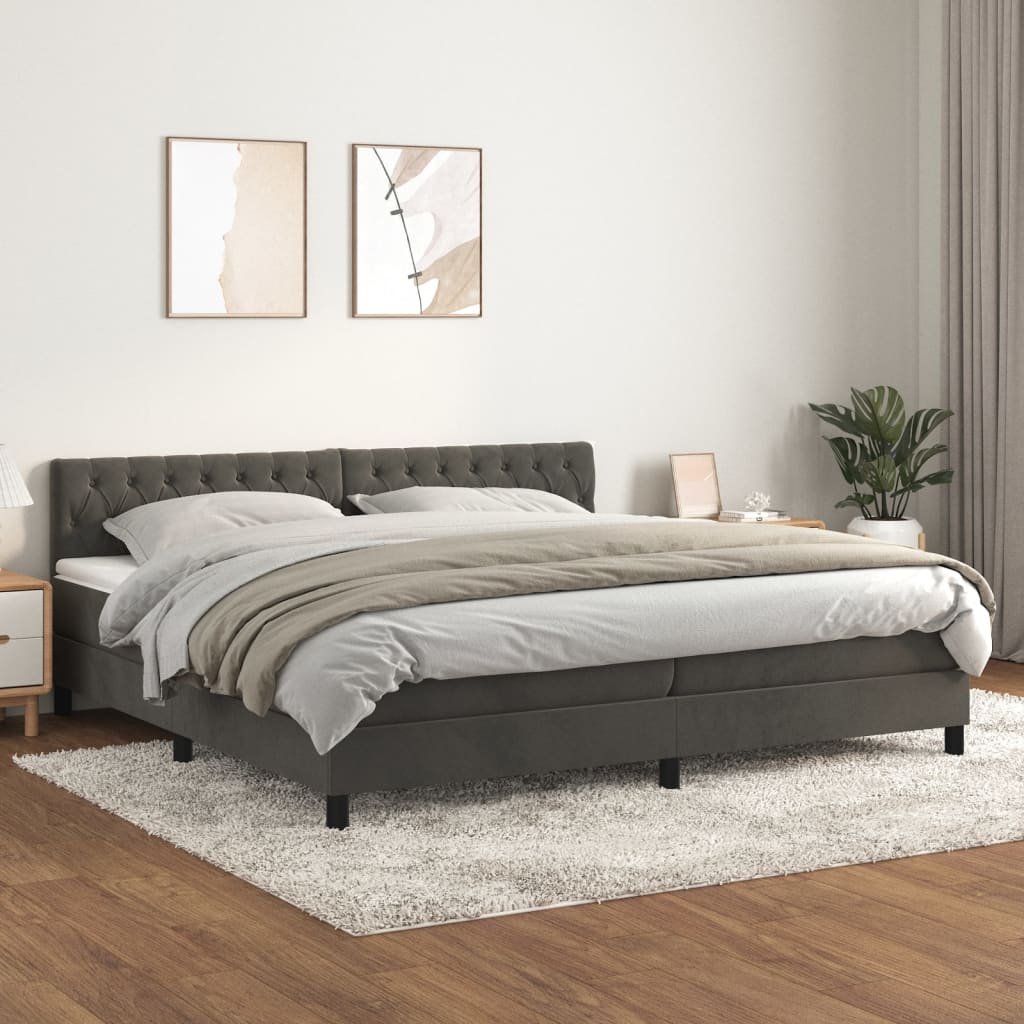 Boxspringbett mit Matratze Dunkelgrau 200×200 cm Samt