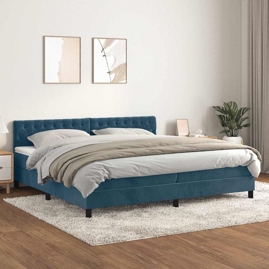 vidaXL Pat box spring cu saltea, albastru închis, 200x200 cm, catifea