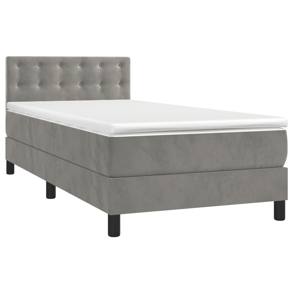 vidaXL Boxspring met matras fluweel lichtgrijs 80x200 cm afbeelding