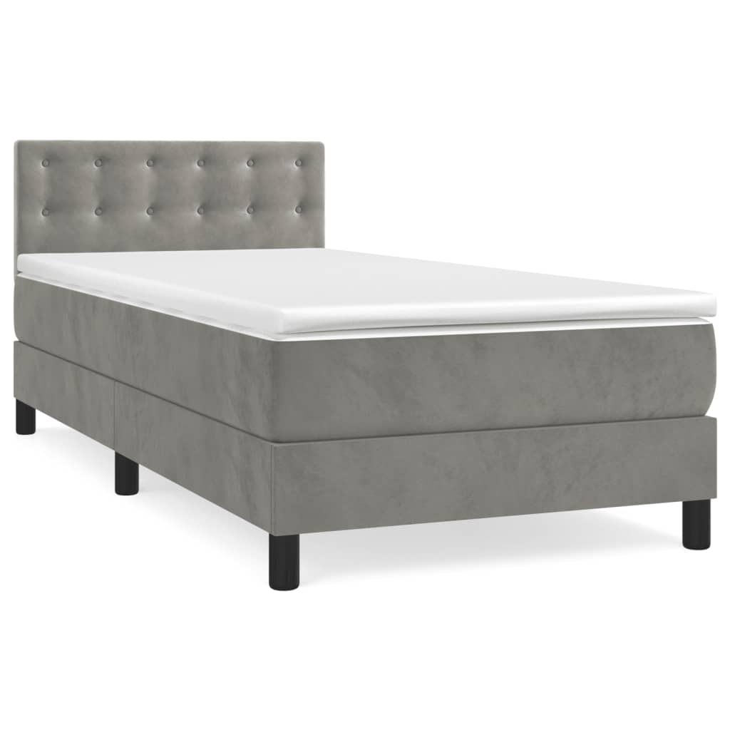 vidaXL Boxspring met matras fluweel lichtgrijs 90x190 cm afbeelding