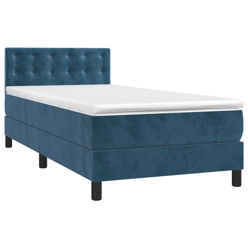 vidaXL Boxspring met matras fluweel donkerblauw 90x190 cm afbeelding