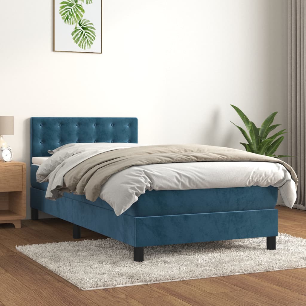 Box spring postel s matrací tmavě modrá 90x190 cm samet