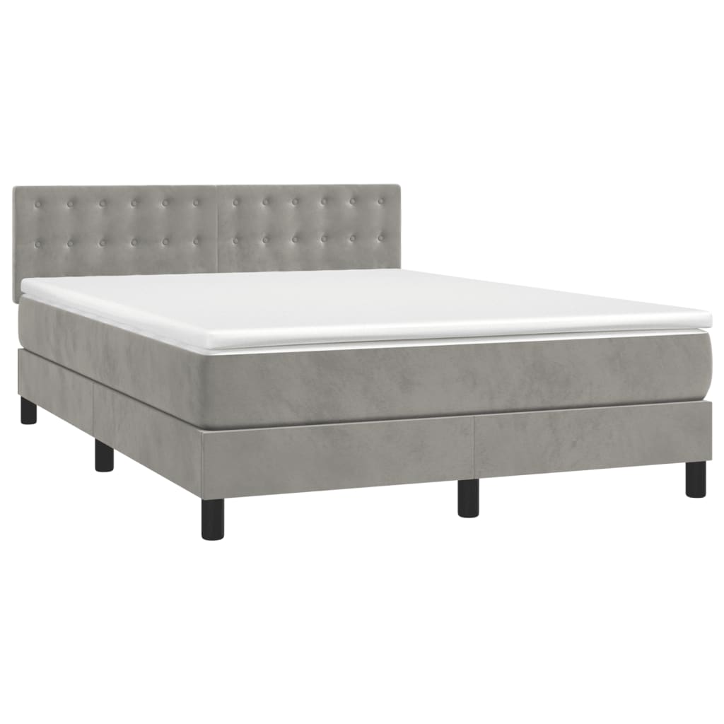 vidaXL Boxspring met matras fluweel lichtgrijs 140x190 cm afbeelding
