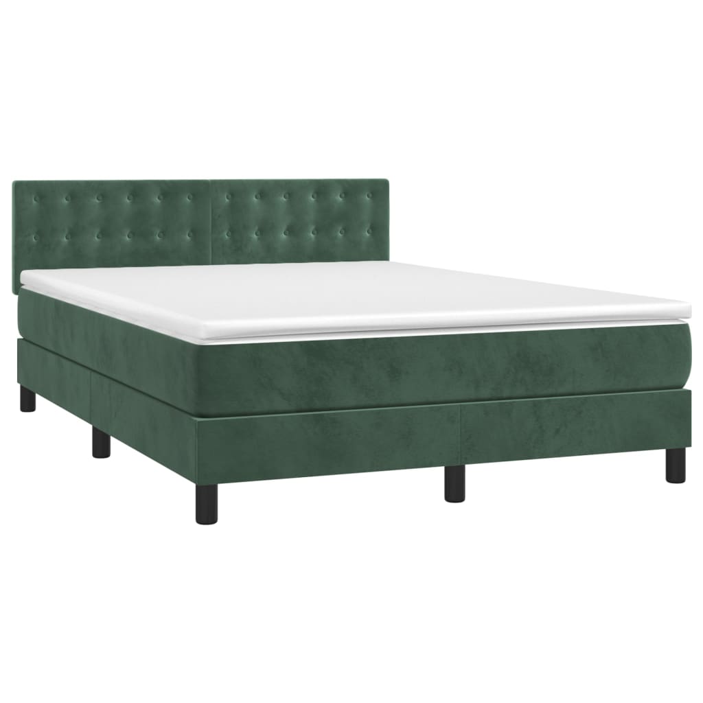 vidaXL Boxspring met matras fluweel donkergroen 140x190 cm afbeelding