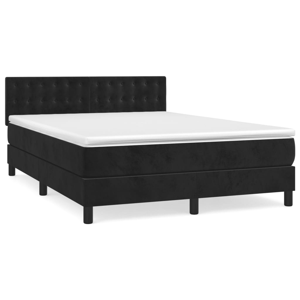 fekete bársony rugós ágy matraccal 140x200 cm