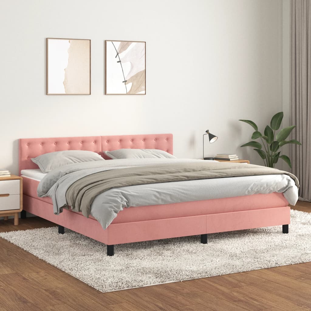 Lit à sommier tapissier avec matelas Rose 160x200 cm Velours