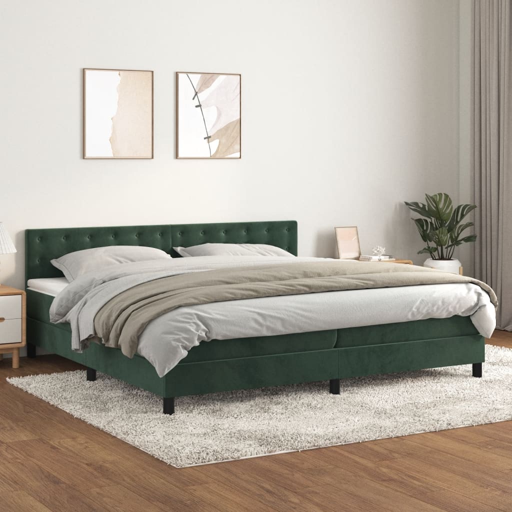 vidaXL Pat box spring cu saltea, verde închis, 200x200 cm, catifea