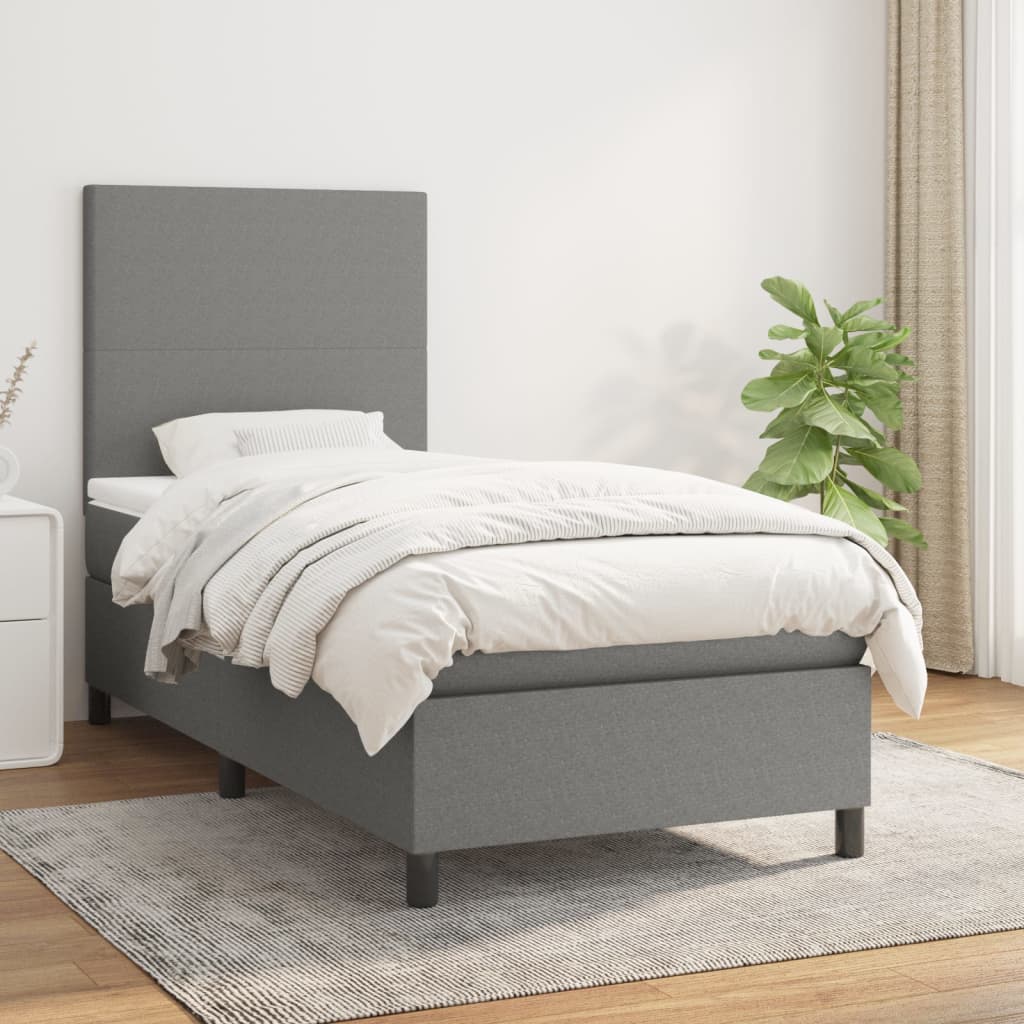 Lit à sommier tapissier avec matelas Gris foncé 90x200 cm Tissu