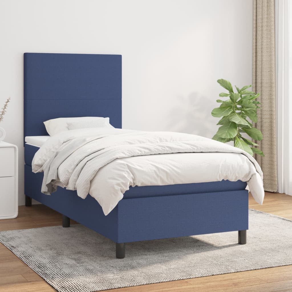 Lit à sommier tapissier avec matelas Bleu 100x200 cm Tissu