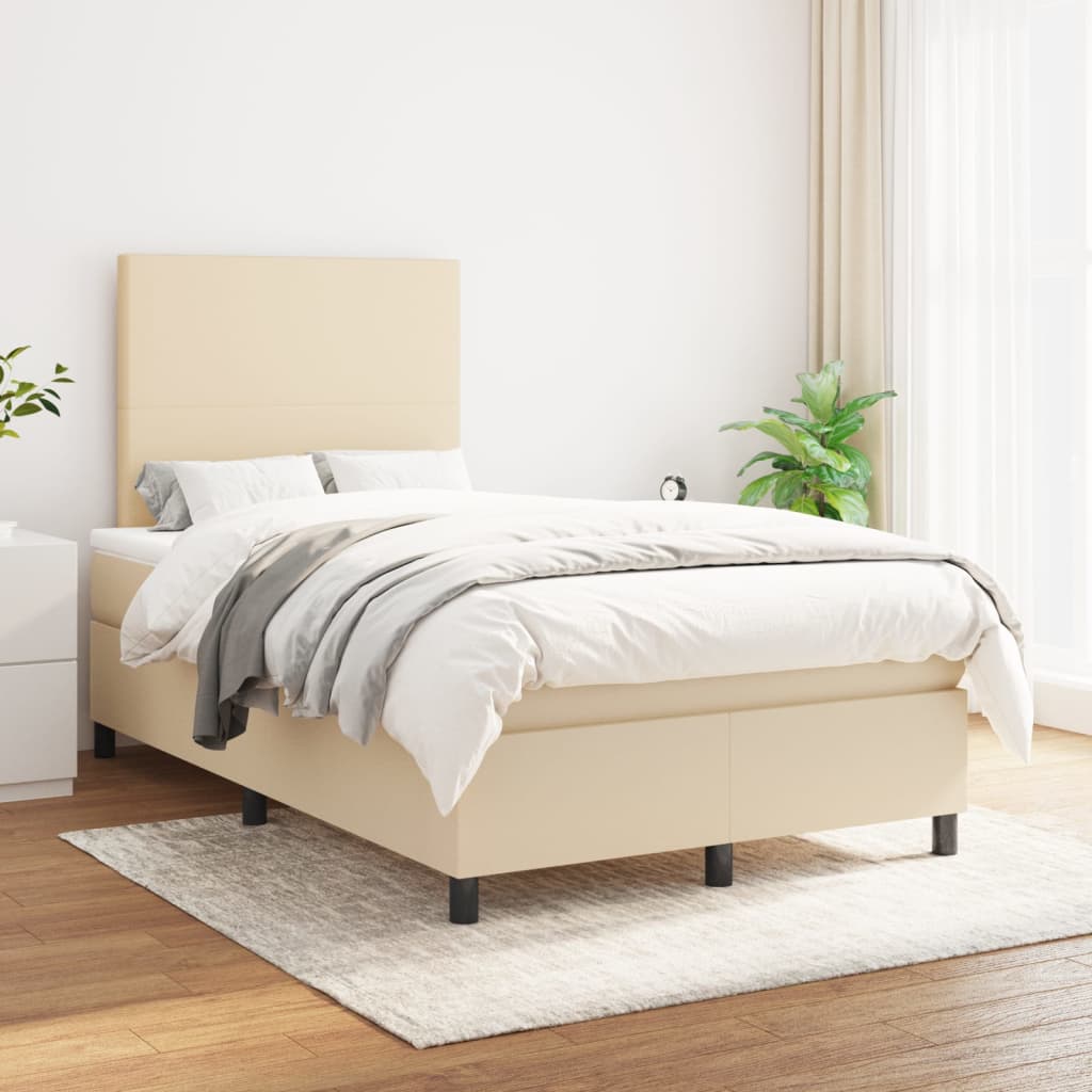 vidaXL Boxspringbett mit Matratze Creme 120x200 cm Stoff